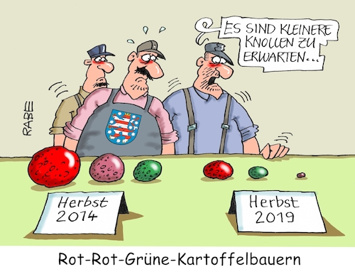 Cartoon: Kartoffelbauern (medium) by RABE tagged landtagswahlen,wahlergebnisse,sachsen,brandenburg,groko,spd,cdu,rabe,ralf,böhme,cartoon,karikatur,pressezeichnung,farbcartoon,tagescartoon,arzt,doktor,csu,afd,verluste,rechte,populismus,thüringen,oktober,koalition,prognosen,kartoffel,kartoffeln,kartoffelernte,acker,furche,kartoffelbauern,bauern,knollen,rot,grün,wahlergebnissen,landtagswahlen,wahlergebnisse,sachsen,brandenburg,groko,spd,cdu,rabe,ralf,böhme,cartoon,karikatur,pressezeichnung,farbcartoon,tagescartoon,arzt,doktor,csu,afd,verluste,rechte,populismus,thüringen,oktober,koalition,prognosen,kartoffel,kartoffeln,kartoffelernte,acker,furche,kartoffelbauern,bauern,knollen,rot,grün,wahlergebnissen