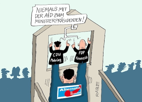 Cartoon: Kasperletheater (medium) by RABE tagged landtagswahlen,wahlergebnisse,sachsen,brandenburg,groko,spd,cdu,rabe,ralf,böhme,cartoon,karikatur,pressezeichnung,farbcartoon,tagescartoon,arzt,doktor,csu,afd,verluste,rechte,populismus,thüringen,erfurt,bodo,ramelow,kemmerich,fdp,landtagswahlen,wahlergebnisse,sachsen,brandenburg,groko,spd,cdu,rabe,ralf,böhme,cartoon,karikatur,pressezeichnung,farbcartoon,tagescartoon,arzt,doktor,csu,afd,verluste,rechte,populismus,thüringen,erfurt,bodo,ramelow,kemmerich,fdp