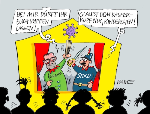 Cartoon: Kasperletheater (medium) by RABE tagged corona,bundländerkonferenz,merkel,kanzleramt,lockerungen,stufenplan,öffnungen,lockdown,shutdown,baumärkte,impfdosen,rki,fallzahlen,inzidenzwert,spahn,impfzentren,impfreihenfolge,notbremse,kinder,stiko,kasperletheater,kasperle,schutzmann,corona,bundländerkonferenz,merkel,kanzleramt,lockerungen,stufenplan,öffnungen,lockdown,shutdown,baumärkte,impfdosen,rki,fallzahlen,inzidenzwert,spahn,impfzentren,impfreihenfolge,notbremse,kinder,stiko,kasperletheater,kasperle,schutzmann