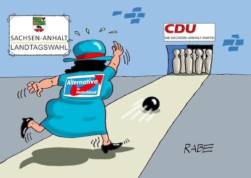 Cartoon: Kegelklub (medium) by RABE tagged landtagswahl,sachsen,anhalt,haseloff,cdu,afd,bürger,rabe,ralf,böhme,cartoon,karikatur,pressezeichnung,farbcartoon,tagescartoon,kegel,kegelbahn,bowling,bowlingbahn,landtagswahl,sachsen,anhalt,haseloff,cdu,afd,bürger,rabe,ralf,böhme,cartoon,karikatur,pressezeichnung,farbcartoon,tagescartoon,kegel,kegelbahn,bowling,bowlingbahn