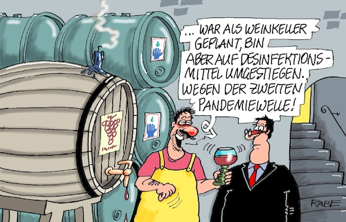 Cartoon: Kellergeister (medium) by RABE tagged virus,corona,pandemie,coronakrise,rabe,ralf,böhme,cartoon,karikatur,pressezeichnung,farbcartoon,tagescartoon,viren,virenschutz,mundschutz,desinfektion,föderal,föderalismus,ländersache,schnelltest,abstandsregeln,desinfektionsmittel,fässer,wein,weinlager,weinkeller,weingeist,kellergeist,weinfass,virus,corona,pandemie,coronakrise,rabe,ralf,böhme,cartoon,karikatur,pressezeichnung,farbcartoon,tagescartoon,viren,virenschutz,mundschutz,desinfektion,föderal,föderalismus,ländersache,schnelltest,abstandsregeln,desinfektionsmittel,fässer,wein,weinlager,weinkeller,weingeist,kellergeist,weinfass