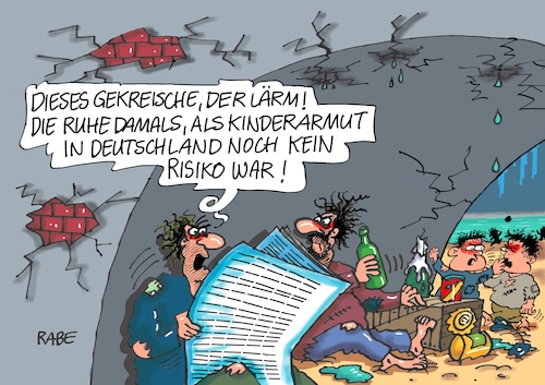 Cartoon: Kinderarmut (medium) by RABE tagged armut,risiko,kinder,kinderarmut,brücke,obdachlos,rabe,ralf,böhme,cartoon,karikatur,pressezeichnung,farbcartoon,tagescartoon,gekreische,lärm,ohrenschmerzen,abstieg,armut,risiko,kinder,kinderarmut,brücke,obdachlos,rabe,ralf,böhme,cartoon,karikatur,pressezeichnung,farbcartoon,tagescartoon,gekreische,lärm,ohrenschmerzen,abstieg