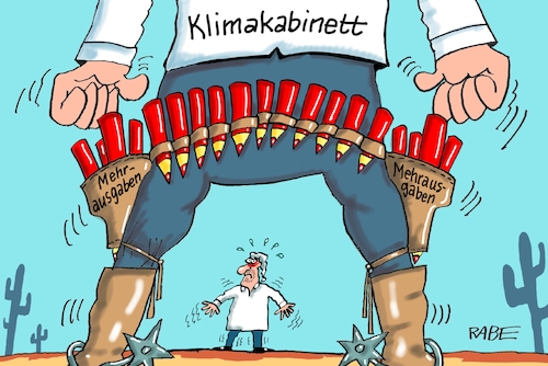 Cartoon: Klimakabinettsstück (medium) by RABE tagged klimawandel,umwelt,umweltministerin,schulze,sp,klimapreis,heizung,auto,rabe,ralf,böhme,cartoon,karikatur,pressezeichnung,farbcartoon,tagescartoon,brücke,bettler,verkehr,klimaprämie,friday,for,future,klimakabinett,groko,union,spd,beschlüsse,high,noon,western,cowboy,raotstift,revolver,mehrausgaben,michel,steuerzahler,steuererhöhung,preissteigerungen,klimawandel,umwelt,umweltministerin,schulze,sp,klimapreis,heizung,auto,rabe,ralf,böhme,cartoon,karikatur,pressezeichnung,farbcartoon,tagescartoon,brücke,bettler,verkehr,klimaprämie,friday,for,future,klimakabinett,groko,union,spd,beschlüsse,high,noon,western,cowboy,raotstift,revolver,mehrausgaben,michel,steuerzahler,steuererhöhung,preissteigerungen