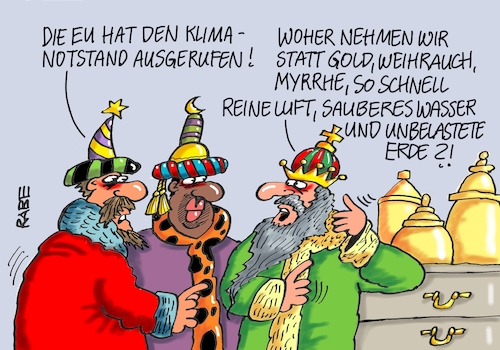 Cartoon: Klimanotstand (medium) by RABE tagged klimawandel,umwelt,umweltministerin,schulze,sp,klimapreis,heizung,auto,rabe,ralf,böhme,cartoon,karikatur,pressezeichnung,farbcartoon,tagescartoon,brücke,bettler,verkehr,klimaprämie,friday,for,future,klimanotstand,billion,eu,brüssel,weihnachten,heilige,drei,könige,gold,weihrauch,myrrhe,luft,erde,wasser,reinheit,sauberkeit,klimawandel,umwelt,umweltministerin,schulze,sp,klimapreis,heizung,auto,rabe,ralf,böhme,cartoon,karikatur,pressezeichnung,farbcartoon,tagescartoon,brücke,bettler,verkehr,klimaprämie,friday,for,future,klimanotstand,billion,eu,brüssel,weihnachten,heilige,drei,könige,gold,weihrauch,myrrhe,luft,erde,wasser,reinheit,sauberkeit