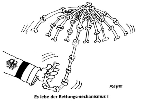 Cartoon: Knochiges (medium) by RABE tagged kanzlermehrheit,kanzlerin,merkel,cdu,union,koalition,schwarzgelb,bundesregierung,bundesrat,abstimmung,abweichler,parlament,euro,eurokrise,eu,brüssel,griechenland,rettungsschirm,schuldenkrise,rettungshilfe,efsf,ausweitung,erweiterung,milliarden,finanzminister,schäuble,steinbrück,rettungsmechanismus,schirm,knochen,skelett,kanzlermehrheit,kanzlerin,merkel,cdu,union,bundesregierung,bundesrat,parlament