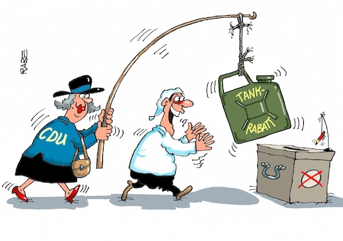Cartoon: Köder (medium) by RABE tagged merz,kanzler,koalition,union,spd,klingbeil,cartoon,karikatur,pressezeichnung,farbcartoon,tagescartoon,db,bahn,frühling,frühjahr,frühjahrsputz,ice,zug,blumenkasten,blumenkästen,esc,songcontest,köder,tankrabatt,wähler,urne,angelrute,landtagswahl,senatswahl,berlin,mecklenburg,vorpommern,merz,kanzler,koalition,union,spd,klingbeil,cartoon,karikatur,pressezeichnung,farbcartoon,tagescartoon,db,bahn,frühling,frühjahr,frühjahrsputz,ice,zug,blumenkasten,blumenkästen,esc,songcontest,köder,tankrabatt,wähler,urne,angelrute,landtagswahl,senatswahl,berlin,mecklenburg,vorpommern