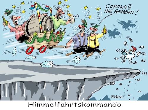 Cartoon: Kommando Corona (medium) by RABE tagged virus,corona,pandemie,coronakrise,rabe,ralf,böhme,cartoon,karikatur,pressezeichnung,farbcartoon,tagescartoon,viren,virenschutz,mundschutz,desinfektion,föderal,föderalismus,ländersache,abstandsregeln,hygieneregeln,lockerungen,männer,männertag,himmelfahrt,himmelfahrtskommando,bollerwagen,schnaps,bier,bierfass,besäufnis,abgrund,coronaregeln,virus,corona,pandemie,coronakrise,rabe,ralf,böhme,cartoon,karikatur,pressezeichnung,farbcartoon,tagescartoon,viren,virenschutz,mundschutz,desinfektion,föderal,föderalismus,ländersache,abstandsregeln,hygieneregeln,lockerungen,männer,männertag,himmelfahrt,himmelfahrtskommando,bollerwagen,schnaps,bier,bierfass,besäufnis,abgrund,coronaregeln