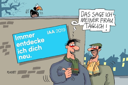 Cartoon: Komplimente ohne Ende (medium) by RABE tagged automobilmesse,iaa,frankfurt,pkw,aussteller,suv,präsentation,rabe,ralf,böhme,cartoon,karikatur,pressezeichnung,farbcartoon,tagescartoon,plakat,entdeckung,frau,ehefrau,frauen,merkel,eröffnung,messe,messehalle,klima,automobilmesse,iaa,frankfurt,pkw,aussteller,suv,präsentation,rabe,ralf,böhme,cartoon,karikatur,pressezeichnung,farbcartoon,tagescartoon,plakat,entdeckung,frau,ehefrau,frauen,merkel,eröffnung,messe,messehalle,klima