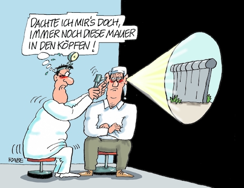 Cartoon: Kopfmauer (medium) by RABE tagged baustelle,lieferengpässe,baumaterialien,rohstoffe,baustoffe,rabe,ralf,böhme,cartoon,karikatur,pressezeichnung,farbcartoon,tagescartoon,baustoffhandel,baustofflieferung,spinnennetz,kran,rohbau,mauer,mauerbau,grenze,ulbricht,sed,regime,grenzzaun,ohrenarzt,ohrenschmalz,ddr,baustelle,lieferengpässe,baumaterialien,rohstoffe,baustoffe,rabe,ralf,böhme,cartoon,karikatur,pressezeichnung,farbcartoon,tagescartoon,baustoffhandel,baustofflieferung,spinnennetz,kran,rohbau,mauer,mauerbau,grenze,ulbricht,sed,regime,grenzzaun,ohrenarzt,ohrenschmalz,ddr