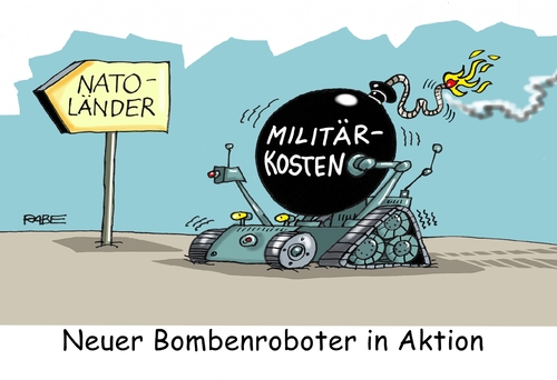 Cartoon: Kostenexplosion (medium) by RABE tagged nato,natogipfel,warschau,verteidigung,merkel,von,der,leyen,obama,usa,verteidigungskosten,militärkosten,rabe,ralf,böhme,cartoon,karikatur,pressezeichnung,farbcartoon,tagescartoon,bombe,bombenroboter,kostenexplosion,nato,natogipfel,warschau,verteidigung,merkel,von,der,leyen,obama,usa,verteidigungskosten,militärkosten,rabe,ralf,böhme,cartoon,karikatur,pressezeichnung,farbcartoon,tagescartoon,bombe,bombenroboter,kostenexplosion