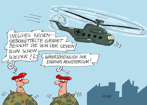 Cartoon: Krisenherduschi (medium) by RABE tagged bundeswehr,verteidigungsministerin,von,der,leyen,recht,aufklärung,verteidigungsauschuß,soldaten,rabbe,ralf,böhme,cartoon,karikatur,pressezeichnung,farbcartoon,tagescartoon,syrer,anschlag,oberleutnant,kameraden,bundeswehr,verteidigungsministerin,von,der,leyen,recht,aufklärung,verteidigungsauschuß,soldaten,rabbe,ralf,böhme,cartoon,karikatur,pressezeichnung,farbcartoon,tagescartoon,syrer,anschlag,oberleutnant,kameraden