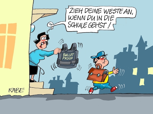 Cartoon: Kugelsicher (medium) by RABE tagged schule,schüler,lehrer,schultafel,schwamm,bildung,digtalpakt,bund,länder,rabe,ralf,böhme,cartoon,karikatur,pressezeichnung,farbcartoon,tagescartoon,abwischer,schulranzen,tafel,tafelschwamm,kreide,gewalt,attentat,amok,schußwaffe,schutzweste,bullet,proof,kugelsicher,mutter,schule,schüler,lehrer,schultafel,schwamm,bildung,digtalpakt,bund,länder,rabe,ralf,böhme,cartoon,karikatur,pressezeichnung,farbcartoon,tagescartoon,abwischer,schulranzen,tafel,tafelschwamm,kreide,gewalt,attentat,amok,schußwaffe,schutzweste,bullet,proof,kugelsicher,mutter