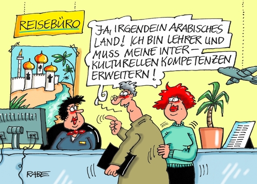 Cartoon: Kulturelle Kompetenzen (medium) by RABE tagged integration,arabisch,muslime,islam,schule,lehrer,schüler,fremdsprachen,willkommenskultur,moslems,rabe,ralf,böhme,cartoon,karikatur,pressezeichnung,farbcartoon,tagescartoon,reisebüro,urlaub,kreuzfahrt,fernreise,bildung,bildungssystem,bildungsreise,araber,syrien,marokko,türkei,integration,arabisch,muslime,islam,schule,lehrer,schüler,fremdsprachen,willkommenskultur,moslems,rabe,ralf,böhme,cartoon,karikatur,pressezeichnung,farbcartoon,tagescartoon,reisebüro,urlaub,kreuzfahrt,fernreise,bildung,bildungssystem,bildungsreise,araber,syrien,marokko,türkei