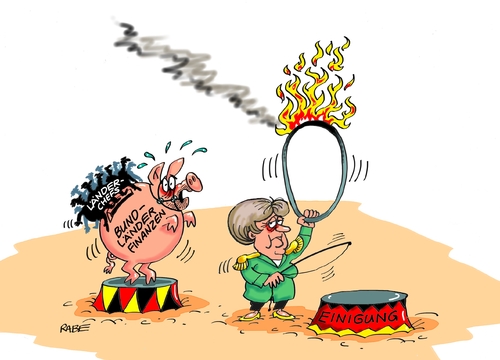 Cartoon: Länderfinanzchefs (medium) by RABE tagged länder,bundesländer,länderchefs,ministerpräsidenten,treffen,berlin,kanzleramt,merkel,schäuble,thüringen,sachsen,hessen,bayern,rabe,ralf,böhme,cartoon,karikatur,pressezeichnung,kanzlerin,zirkus,manege,sparschwein,rodeo,länder,bundesländer,länderchefs,ministerpräsidenten,treffen,berlin,kanzleramt,merkel,schäuble,thüringen,sachsen,hessen,bayern,rabe,ralf,böhme,cartoon,karikatur,pressezeichnung,kanzlerin,zirkus,manege,sparschwein,rodeo