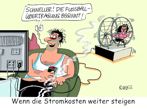 Cartoon: Laufgerädert (medium) by RABE tagged elektroautos,grüne,ladestationen,aufwärtstrend,neuzulassungen,rabe,ralf,böhme,cartoons,karikatur,pressezeichnung,farbcartoon,tagescartoon,diagramm,bilanz,autohäuser,kraftstoff,enerhiepreise,energiekonzerne,stromkunden,preissteigerung,kostenexplosion,laufrad,hamsterrad,fussball,fussballübertragung,sportschau,bundesliga,ehefrau,fernseher,elektroautos,grüne,ladestationen,aufwärtstrend,neuzulassungen,rabe,ralf,böhme,cartoons,karikatur,pressezeichnung,farbcartoon,tagescartoon,diagramm,bilanz,autohäuser,kraftstoff,enerhiepreise,energiekonzerne,stromkunden,preissteigerung,kostenexplosion,laufrad,hamsterrad,fussball,fussballübertragung,sportschau,bundesliga,ehefrau,fernseher