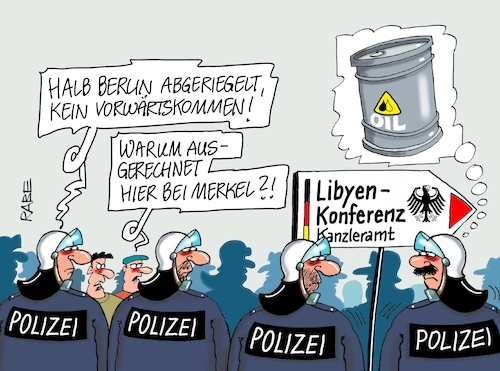 Cartoon: Libyenkonferenz (medium) by RABE tagged lybien,libyenkonferenz,kanzleramt,merkel,staatschefs,treffen,polizei,polizeiaufgebot,absperrungen,scharfschützen,sicherheitsstufen,rabe,ralf,böhme,cartoon,karikatur,pressezeichnung,farbcartoon,taagescartoon,staatsmänner,polizeibeamte,erdogan,türkei,russland,putin,kremlchef,pompoe,usa,lybien,libyenkonferenz,kanzleramt,merkel,staatschefs,treffen,polizei,polizeiaufgebot,absperrungen,scharfschützen,sicherheitsstufen,rabe,ralf,böhme,cartoon,karikatur,pressezeichnung,farbcartoon,taagescartoon,staatsmänner,polizeibeamte,erdogan,türkei,russland,putin,kremlchef,pompoe,usa