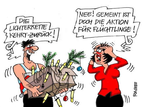 Cartoon: Lichterkette (medium) by RABE tagged lichterkette,flüchtlinge,fremdenhass,flüchtlingsheim,neonazis,ausländerdemo,willkommenskultur,asylanten,asylantenheim,begrüßung,rabe,ralf,böhme,cartoon,karikatur,pressezeichnung,farbcartoon,tagescartoon,beleuchtung,weihnachten,weihnachtsbaum,weihnachtsbaumbeleuchtung,kerzen,lichterkette,flüchtlinge,fremdenhass,flüchtlingsheim,neonazis,ausländerdemo,willkommenskultur,asylanten,asylantenheim,begrüßung,rabe,ralf,böhme,cartoon,karikatur,pressezeichnung,farbcartoon,tagescartoon,beleuchtung,weihnachten,weihnachtsbaum,weihnachtsbaumbeleuchtung,kerzen