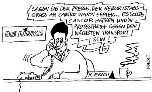 Cartoon: Links (medium) by RABE tagged linke,linkspartei,gisy,lötzsch,ernst,castro,geburtstagsgruß,kuba,castor,castortransport,endlager,gorleben,protest,atommüll,linke,linkspartei,lötzsch,ernst castro,kuba,ernst,castro