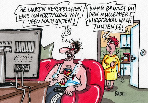 Cartoon: Linksrum (medium) by RABE tagged linke,linken,parteitag,dresden,gysi,wagenknecht,parteiprogramm,bundestagswahlkampf,wahlziele,wähler,reichensteuer,umverteilung,unten,oben,euro,millionen,rabe,ralf,böhme,cartoon,karikatur,pressezeichnung,farbcartoon,mann,fgrau,couch,fernsehen,bierdose,fernbedienung,zigaretten,müll,mülleimer,küche,versprechen,wahlversprechen,linke,linken,parteitag,dresden,gysi,wagenknecht,parteiprogramm,bundestagswahlkampf,wahlziele,wähler,reichensteuer,umverteilung,unten,oben,euro,millionen,rabe,ralf,böhme,cartoon,karikatur,pressezeichnung,farbcartoon,mann,fgrau,couch,fernsehen,bierdose,fernbedienung,zigaretten,müll,mülleimer,küche,versprechen,wahlversprechen