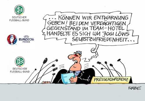 Cartoon: Löw (medium) by RABE tagged dfb,löw,pressekonferenz,em,paris,hotel,terroranschlag,gegenstand,entwarnung,rabe,ralf,böhme,cartoon,karikatur,pressezeichnung,farbcartoon,tagescartoon,selbstzufriedenheit,achtelfinale,nordirland,dfb,löw,pressekonferenz,em,paris,hotel,terroranschlag,gegenstand,entwarnung,rabe,ralf,böhme,cartoon,karikatur,pressezeichnung,farbcartoon,tagescartoon,selbstzufriedenheit,achtelfinale,nordirland