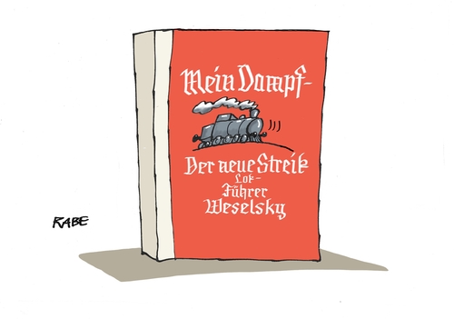 Cartoon: Lokführerstreik (medium) by RABE tagged weselsky,führer,lokführer,bahnstreik,streik,gewerkschaften,arbeitskampf,gdl,rabe,ralf,böhme,cartoon,karikatur,pressezeichnung,farbcartoon,tagescartoon,buch,lok,bahn,reidende,zugausfälle,verspätungen,lohnerhöhung,weselsky,führer,lokführer,bahnstreik,streik,gewerkschaften,arbeitskampf,gdl,rabe,ralf,böhme,cartoon,karikatur,pressezeichnung,farbcartoon,tagescartoon,buch,lok,bahn,reidende,zugausfälle,verspätungen,lohnerhöhung