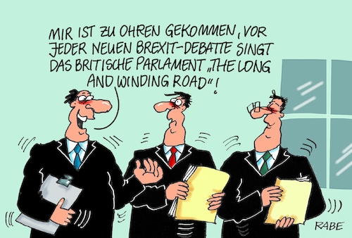 Cartoon: Long And Winding Road (medium) by RABE tagged brexit,eu,insel,may,britten,austritt,rabe,ralf,böhme,cartoon,karikatur,pressezeichnung,farbcartoon,tagescartoon,bauhaus,baukasten,bauklötzer,plan,referendum,februar,ausstieg,long,and,winding,road,debatte,parlament,parliament,house,debattenbegin,brexitdebatte,gesang,hit,pop,beatles,mccartney,brexit,eu,insel,may,britten,austritt,rabe,ralf,böhme,cartoon,karikatur,pressezeichnung,farbcartoon,tagescartoon,bauhaus,baukasten,bauklötzer,plan,referendum,februar,ausstieg,long,and,winding,road,debatte,parlament,parliament,house,debattenbegin,brexitdebatte,gesang,hit,pop,beatles,mccartney