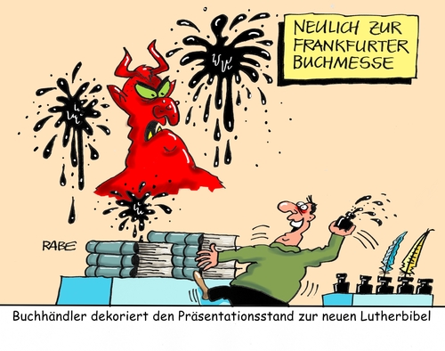 Cartoon: Luther Tintenfass (medium) by RABE tagged luther,reformator,mönch,lutherbibel,bibel,thesen,wittenberg,eisenach,wartburg,rabe,ralf,böhme,cartoon,karikatur,pressezeichnung,farbcartoon,tagescartoon,tinte,tintenfass,schreibfeder,federkil,satan,buchmesse,frankfurt,buchhändler,luther,reformator,mönch,lutherbibel,bibel,thesen,wittenberg,eisenach,wartburg,rabe,ralf,böhme,cartoon,karikatur,pressezeichnung,farbcartoon,tagescartoon,tinte,tintenfass,schreibfeder,federkil,satan,buchmesse,frankfurt,buchhändler