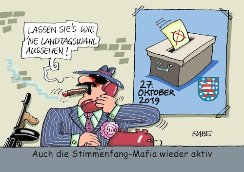 Cartoon: Mafiamethoden II (medium) by RABE tagged landtagswahlen,landtag,bundesländer,wähler,thüringen,sachsen,rabe,ralf,böhme,cartoon,karikatur,pressezeichnung,farbcartoon,tagescartoon,baukasten,bau,bauhaus,weimar,mafia,mafiamethoden,wahlurne,wählerstimmen,wählerstimmenmafia,mafioso,maschinengewehr,wahlplakat,oktober,landtagswahlen,landtag,bundesländer,wähler,thüringen,sachsen,rabe,ralf,böhme,cartoon,karikatur,pressezeichnung,farbcartoon,tagescartoon,baukasten,bau,bauhaus,weimar,mafia,mafiamethoden,wahlurne,wählerstimmen,wählerstimmenmafia,mafioso,maschinengewehr,wahlplakat,oktober