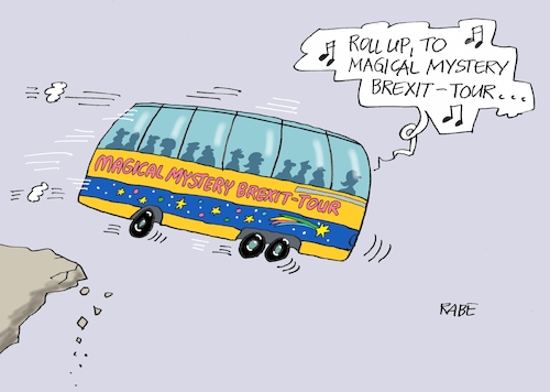 Cartoon: Magical MysterY Brexit Tour (medium) by RABE tagged brexit,briten,einbürgerung,deutschland,rabe,ralf,böhme,cartoon,karikatur,pressezeichnung,farbcartoon,tagescartoon,johnson,außenminister,davis,eu,brüssel,weich,bus,beatles,magigal,mystery,tour,brexittour,absturz,abgrund,brexit,briten,einbürgerung,deutschland,rabe,ralf,böhme,cartoon,karikatur,pressezeichnung,farbcartoon,tagescartoon,johnson,außenminister,davis,eu,brüssel,weich,bus,beatles,magigal,mystery,tour,brexittour,absturz,abgrund