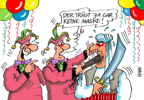 Cartoon: Maskenball (medium) by RABE tagged karneval,köln,rosenmontag,rosenmontagszug,karnevalsumzug,masken,verkleidung,kostümball,rabe,ralf,böhme,cartoon,karikatur,pressezeichnung,farbcartoon,tagescartoon,is,terroristen,islam,islamisten,sprengstoffgürtel,karneval,köln,rosenmontag,rosenmontagszug,karnevalsumzug,masken,verkleidung,kostümball,rabe,ralf,böhme,cartoon,karikatur,pressezeichnung,farbcartoon,tagescartoon,is,terroristen,islam,islamisten,sprengstoffgürtel