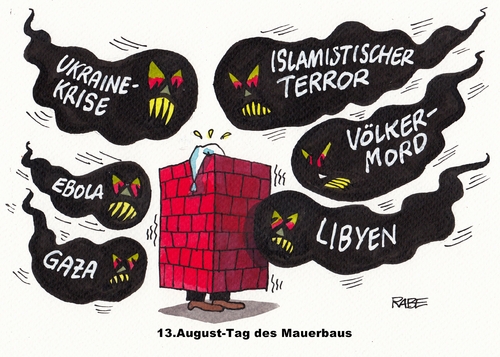 Cartoon: Mauerbau (medium) by RABE tagged mauer,mauerbau,grenze,zonengrenze,ostberlin,westberlin,ulbricht,rabe,ralf,böhme,cartoon,karikatur,pressezeichnung,farbcartoon,tagescartoon,ebola,ukrainekrise,russland,separatisten,isis,islamisten,gaza,israel,jesiden,usa,kiew,völkermord,libyn,syrien,gazakrise,mauer,mauerbau,grenze,zonengrenze,ostberlin,westberlin,ulbricht,rabe,ralf,böhme,cartoon,karikatur,pressezeichnung,farbcartoon,tagescartoon,ebola,ukrainekrise,russland,separatisten,isis,islamisten,gaza,israel,jesiden,usa,kiew,völkermord,libyn,syrien,gazakrise