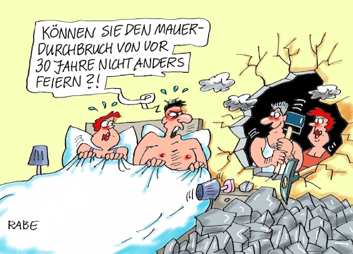 Cartoon: Mauerdurchbruch (medium) by RABE tagged tag,einheit,wiedervereinigung,grenze,mauerfall,feiertag,ost,west,ossi,wessi,brücke,brett,rabe,ralf,böhme,cartoon,karikatur,pressezeichnung,farbcartoon,tagescartoon,zonengrenze,bürgerbewegung,demos,mauer,mauerdurchbruch,grenzöffnung,tag,einheit,wiedervereinigung,grenze,mauerfall,feiertag,ost,west,ossi,wessi,brücke,brett,rabe,ralf,böhme,cartoon,karikatur,pressezeichnung,farbcartoon,tagescartoon,zonengrenze,bürgerbewegung,demos,mauer,mauerdurchbruch,grenzöffnung