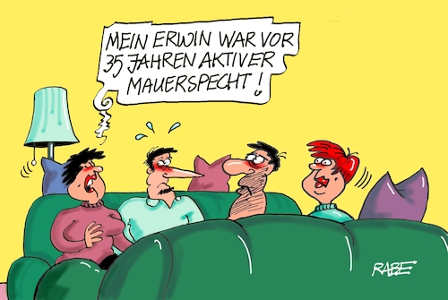 Cartoon: Mauerspecht nochmal (medium) by RABE tagged mauer,mauerfall,mauerspecht,einheit,grenze,zonengrenze,cartoon,karikatur,rabe,ralf,böhme,pressezeichnung,farbcartoon,tagescartoon,osten,ddr,grenzposten,vogel,specht,schnabel,mauer,mauerfall,mauerspecht,einheit,grenze,zonengrenze,cartoon,karikatur,rabe,ralf,böhme,pressezeichnung,farbcartoon,tagescartoon,osten,ddr,grenzposten,vogel,specht,schnabel