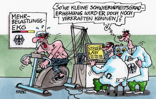 Cartoon: Mehrbelastung (medium) by RABE tagged belastung,mehrbelastung,steuermehrbelastung,ekg,belastungs,steuerzahler,steuern,steuerlast,finazamt,finazminister,schäuble,cdu,steuerabgabe,steuerberater,euro,krise,steuerbescheinigung,bundesrgierung,koalition,koalitionspartner,rabe,ralf,böhme,cartoon,karikatur,pressezeichnung,farbcartoon,arzt,labor,patient,messung,elektroströme,herz,aufzeichnung,kardiologe,ergometrie,schwierigkeitsgrad,technik,messgeräte,elektronik,pc,rechner,computer,belastung,mehrbelastung,steuermehrbelastung,ekg,belastungs,steuerzahler,steuern,steuerlast,finazamt,finazminister,schäuble,cdu,steuerabgabe,steuerberater,euro,krise,steuerbescheinigung,bundesrgierung,koalition,koalitionspartner,rabe,ralf,böhme,cartoon,karikatur,pressezeichnung,farbcartoon,arzt,labor,patient,messung,elektroströme,herz,aufzeichnung,kardiologe,ergometrie,schwierigkeitsgrad,technik,messgeräte,elektronik,pc,rechner,computer