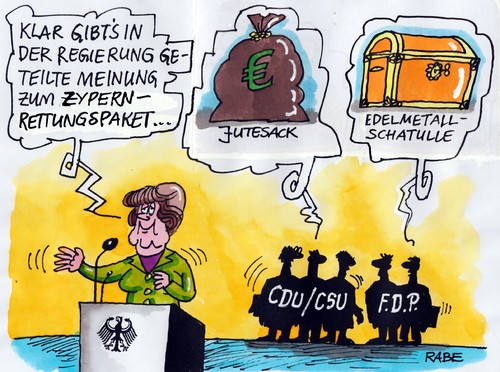 Cartoon: Meinungsunterschiede (medium) by RABE tagged zypern,rettungspaket,anleger,bankkunden,krise,eurokrise,rabe,ralf,böhme,cartoon,karikatur,merkel,kanzlerin,rgeierung,schwarzgelb,koalition,fdp,cdu,csu,jute,jutesack,edelmetall,gold,silber,meinung,meinungsunterschiede,zwangsabgabe,regierung,parlament,zypern,rettungspaket,anleger,bankkunden,krise,eurokrise,rabe,ralf,böhme,cartoon,karikatur,merkel,kanzlerin,rgeierung,schwarzgelb,koalition,fdp,cdu,csu,jute,jutesack,edelmetall,gold,silber,meinung,meinungsunterschiede,zwangsabgabe,regierung,parlament