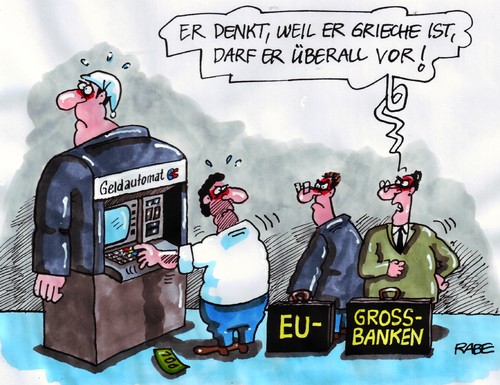 Cartoon: Melkautomat (medium) by RABE tagged euro,eu,brüssel,gipfel,eurogipfel,krisengipfel,schulden,schuldenkrise,rettungsschirm,schuldenbremse,merkel,sarkozy,geldautomat,steuern,steuerzahler,grieche,griechenland,athen,banken,großbanken,regierungschefs,eurogipfel,gipfel,brüssel,krisengipfel,schulden,schuldenbremse,merkel,geldautomat,sarkozy,eu,euro