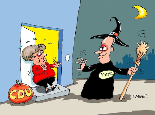 Cartoon: Merkel Merz Parteivorsitz (medium) by RABE tagged merkel,kanzlerin,bundestag,befragung,fragestunde,rede,antwort,parteien,abgeordnete,rabe,ralf,böhme,cartoon,karikatur,pressezeichnung,farbcartoon,tagescartoon,friedrich,merz,spahn,kramp,karrenbauer,cdu,parteivorsitz,kanzler,posten,halloween,kürbis,besen,hexenmeister,süßes,saures,merkel,kanzlerin,bundestag,befragung,fragestunde,rede,antwort,parteien,abgeordnete,rabe,ralf,böhme,cartoon,karikatur,pressezeichnung,farbcartoon,tagescartoon,friedrich,merz,spahn,kramp,karrenbauer,cdu,parteivorsitz,kanzler,posten,halloween,kürbis,besen,hexenmeister,süßes,saures