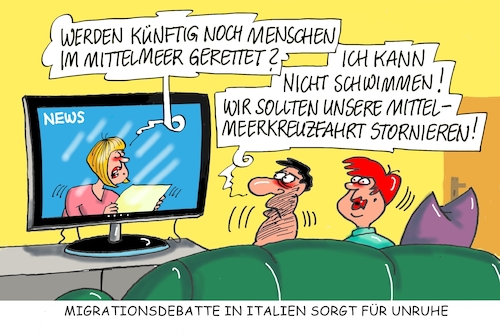 Cartoon: Migrationsdebatte II (medium) by RABE tagged parlamentswahl,italien,rom,kabinettsbildung,fünfsterne,rabe,ralf,böhme,cartoon,karikatur,pressezeichnung,farbcartoon,tagescartoon,stiefel,eu,europa,migration,migrationsdebatte,mittelmeer,mittelmeerroute,badeurlaub,rabatt,rettung,flüchtlinge,reisebüro,sommerurlaub,kreuzfahrt,nichtschwimmer,parlamentswahl,italien,rom,kabinettsbildung,fünfsterne,rabe,ralf,böhme,cartoon,karikatur,pressezeichnung,farbcartoon,tagescartoon,stiefel,eu,europa,migration,migrationsdebatte,mittelmeer,mittelmeerroute,badeurlaub,rabatt,rettung,flüchtlinge,reisebüro,sommerurlaub,kreuzfahrt,nichtschwimmer