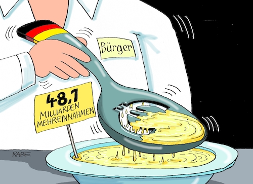 Cartoon: Milliardenmehreinnahmen (medium) by RABE tagged steuermehreinnahmen,milliardenüberschuß,staat,rekordüberschuß,euro,staatskasse,finanzminister,olaf,scholz,spd,rabe,ralf,böhme,cartoon,karikatur,pressezeichnung,farbcartoon,tagescartoon,bürger,steuerzahler,michel,suppe,auslöffeln,löffel,loch,tropfen,ausgaben,steuererleichterung,steuererstattung,steuermehreinnahmen,milliardenüberschuß,staat,rekordüberschuß,euro,staatskasse,finanzminister,olaf,scholz,spd,rabe,ralf,böhme,cartoon,karikatur,pressezeichnung,farbcartoon,tagescartoon,bürger,steuerzahler,michel,suppe,auslöffeln,löffel,loch,tropfen,ausgaben,steuererleichterung,steuererstattung