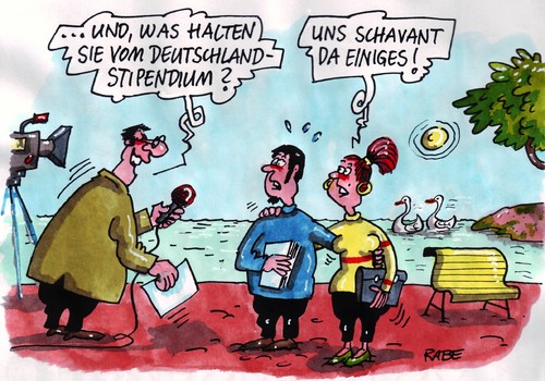 Cartoon: Mir schavant etwas (medium) by RABE tagged bildungsministerin,kutusministerium,schavan,stipendium,deutschlandstipendium,hochschule,universität,umfrage,professor,doktortitel,examen,master,bachelor,parkbank,jugendliche,schwan,fernsehkamera,interview,reporter,journalist,mikrofon,pärchen,bildungsministerin,kutusministerium,schavan,stipendium,deutschlandstipendium,hochschule,universität,professor,doktortitel,examen,master,parkbank,bachelor,jugendliche