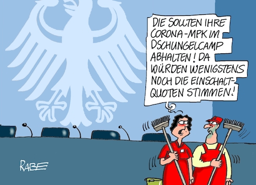 Cartoon: MPK Dschungel (medium) by RABE tagged corona,bundländerkonferenz,merkel,kanzleramt,lockerungen,stufenplan,öffnungen,lockdown,shutdown,baumärkte,impfdosen,rki,fallzahlen,inzidenzwert,spahn,impfzentren,impfreihenfolge,notbremse,mpk,berlin,olaf,scholz,tv,rtl,dschungel,dschungelcamp,camp,corona,bundländerkonferenz,merkel,kanzleramt,lockerungen,stufenplan,öffnungen,lockdown,shutdown,baumärkte,impfdosen,rki,fallzahlen,inzidenzwert,spahn,impfzentren,impfreihenfolge,notbremse,mpk,berlin,olaf,scholz,tv,rtl,dschungel,dschungelcamp,camp