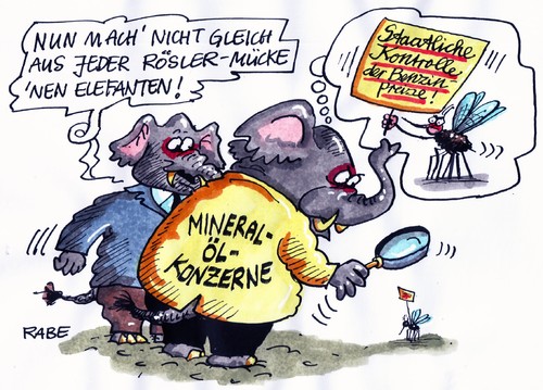 Cartoon: Mückenplage (medium) by RABE tagged rösler,fdp,liberale,brüderle,bahr,koalition,schwarzgelb,bundesregierung,preisabsprache,mineralöl,mineralölkonzerne,ölmultis,benzinpreis,spritbremse,benzinpreiskontrolle,kontrolle,esso,shell,aral,pb,total,tankstellen,zapfsäule,autofahrer,super,kraftfahrer,abzocke,abzockerei,preisexplosion,mücke,elefanten,mückenstich,saugrüssel,lupe,staat,preisschraube,preisspirale,pendler,rösler,fdp,liberale,brüderle,bahr,koalition,bundesregierung,mineralöl,mineralölkonzerne