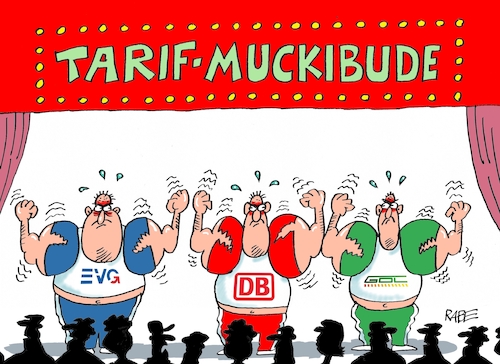 Cartoon: Muskelspiele (medium) by RABE tagged gewerkschaften,tarife,tarifverhandlungen,streik,gew,verdi,rabe,ralf,böhme,cartoon,karikatur,pressezeichnung,farbcartoon,tagescartoon,schleifstein,messer,gewerkschaftsmitglieder,evg,gdl,bahn,bahnmitarbeiter,bahnkunden,db,muskelspiele,muggibude,muggis,gewerkschaften,tarife,tarifverhandlungen,streik,gew,verdi,rabe,ralf,böhme,cartoon,karikatur,pressezeichnung,farbcartoon,tagescartoon,schleifstein,messer,gewerkschaftsmitglieder,evg,gdl,bahn,bahnmitarbeiter,bahnkunden,db,muskelspiele,muggibude,muggis