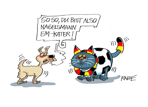 Cartoon: Nagelsmannkater (medium) by RABE tagged fußball,fussball,bundesliga,meistertitel,fußballer,bayern,münchen,bayer,leverkusen,rabe,ralf,böhme,cartoon,karikatur,pressezeichnung,frabcartoon,tagescartoon,schild,meister,schuß,ecke,eckball,sport,em,europameisterschaft,kater,katze,kader,hund,nagelsmann,fußball,fussball,bundesliga,meistertitel,fußballer,bayern,münchen,bayer,leverkusen,rabe,ralf,böhme,cartoon,karikatur,pressezeichnung,frabcartoon,tagescartoon,schild,meister,schuß,ecke,eckball,sport,em,europameisterschaft,kater,katze,kader,hund,nagelsmann