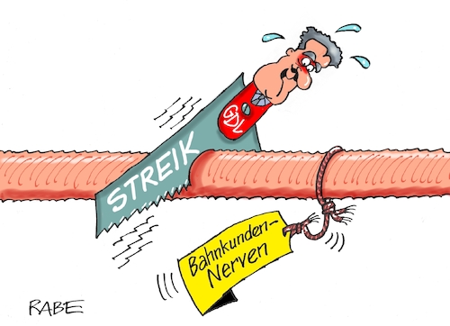 Cartoon: Nervensäge (medium) by RABE tagged bahn,db,bahnkunden,fahrpreis,fahrpreiserhöhung,rabe,ralf,böhme,cartoon,karikatur,pressezeichnung,farbcartoon,tagescartoon,schnellzug,bahnticket,schlusslicht,passagiere,bahnreisende,puffer,weselsky,streik,bahnstreik,gdl,lokführerstreik,säge,fuchsschwanz,nerfen,sägeblatt,gewerkschaften,bahn,db,bahnkunden,fahrpreis,fahrpreiserhöhung,rabe,ralf,böhme,cartoon,karikatur,pressezeichnung,farbcartoon,tagescartoon,schnellzug,bahnticket,schlusslicht,passagiere,bahnreisende,puffer,weselsky,streik,bahnstreik,gdl,lokführerstreik,säge,fuchsschwanz,nerfen,sägeblatt,gewerkschaften