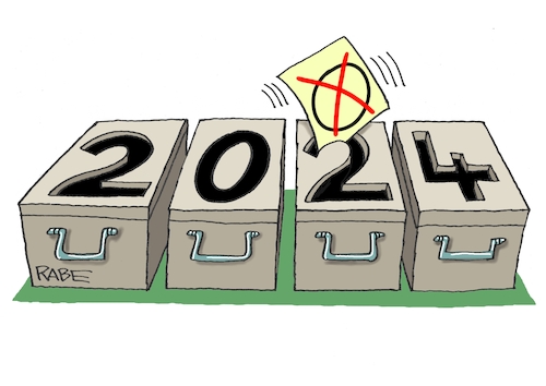 Cartoon: Neujahr Wahljahr (medium) by RABE tagged silvester,neujahr,jahresbeginn,prosit,rutsch,feuerwerk,böller,neujahrsansprache,silvesteransprache,rabe,ralf,böhme,cartoon,karikatur,pressezeichnung,farbcartoon,tagescartoon,tv,rede,wahl,wahljahr,wahlurnen,stimmzettel,europawahl,landtagswahlen,silvester,neujahr,jahresbeginn,prosit,rutsch,feuerwerk,böller,neujahrsansprache,silvesteransprache,rabe,ralf,böhme,cartoon,karikatur,pressezeichnung,farbcartoon,tagescartoon,tv,rede,wahl,wahljahr,wahlurnen,stimmzettel,europawahl,landtagswahlen