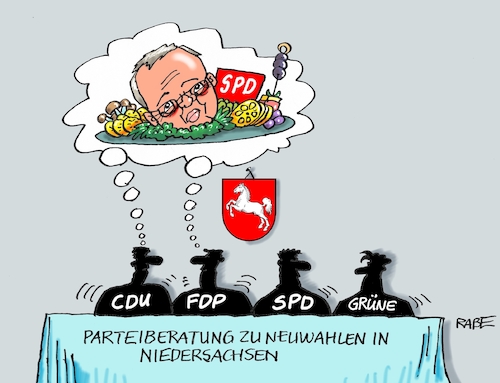 Cartoon: Niedersächsische Schlachteplatte (medium) by RABE tagged niedersachsen,landtag,landtagswahl,spd,stephan,weil,grüne,cdu,sitzverteilung,sturz,fdp,rabe,ralf,böhme,cartoon,karikatur,pressezeichnung,farbcartoon,tagescartoon,platte,schlachteplatte,kopf,haupt,wappen,niedersachsen,landtag,landtagswahl,spd,stephan,weil,grüne,cdu,sitzverteilung,sturz,fdp,rabe,ralf,böhme,cartoon,karikatur,pressezeichnung,farbcartoon,tagescartoon,platte,schlachteplatte,kopf,haupt,wappen