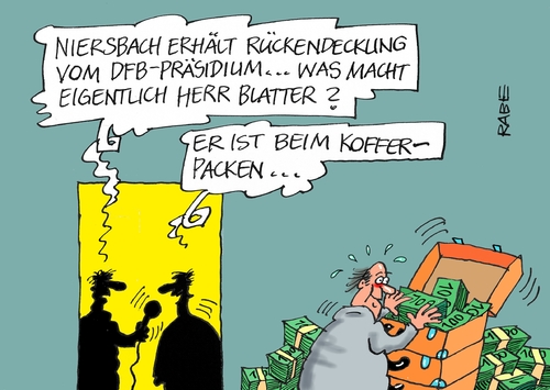 Cartoon: Niersbach (medium) by RABE tagged fifa,blatter,dfb,niersbach,beckenbauer,fußßball,wm,sommermärchen,rabe,ralf,böhme,cartoon,karikatur,pressezeichnung,farbcartoon,tagescartoon,koffer,geld,euro,fifa,blatter,dfb,niersbach,beckenbauer,fußßball,wm,sommermärchen,rabe,ralf,böhme,cartoon,karikatur,pressezeichnung,farbcartoon,tagescartoon,koffer,geld,euro