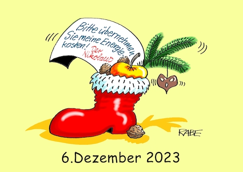 Cartoon: Nikolaus übernehmen sie (medium) by RABE tagged weihnachten,weihnachtsmann,nikolaus,nikolaustag,stiefel,nikolausstiefelmichel,cartoon,karikatur,pressezeichnung,farbcartoon,tagescartoon,rute,besen,geschenke,dezember,energie,energiekosten,heizkosten,energiekostenübernahme,schuldenbremse,milliardenloch,weihnachten,weihnachtsmann,nikolaus,nikolaustag,stiefel,nikolausstiefelmichel,cartoon,karikatur,pressezeichnung,farbcartoon,tagescartoon,rute,besen,geschenke,dezember,energie,energiekosten,heizkosten,energiekostenübernahme,schuldenbremse,milliardenloch