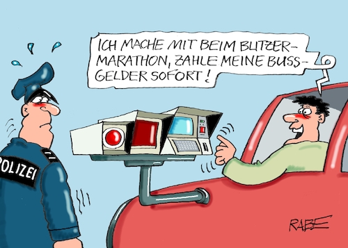 Cartoon: Nochmal Marathon (medium) by RABE tagged polizei,polizist,blitzer,marathon,blitzermarathon,bussgelder,bussgeldbescheid,pkw,raser,autofahrer,rabe,ralf,böhme,cartoon,karikatur,pressezeichnung,farbcartoon,tagescartoon,radar,radarfalle,sofortbezahlung,polizei,polizist,blitzer,marathon,blitzermarathon,bussgelder,bussgeldbescheid,pkw,raser,autofahrer,rabe,ralf,böhme,cartoon,karikatur,pressezeichnung,farbcartoon,tagescartoon,radar,radarfalle,sofortbezahlung